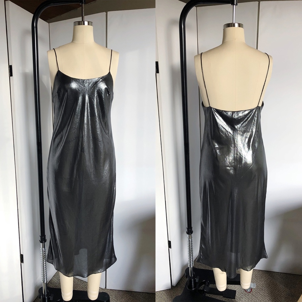 90's METALLIC GUNMETAL SLIP DRESS SIZE SMALL